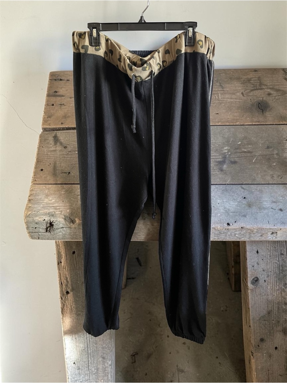 Black women’s Drawstring Jogger Pants with cheetah print Waistband
